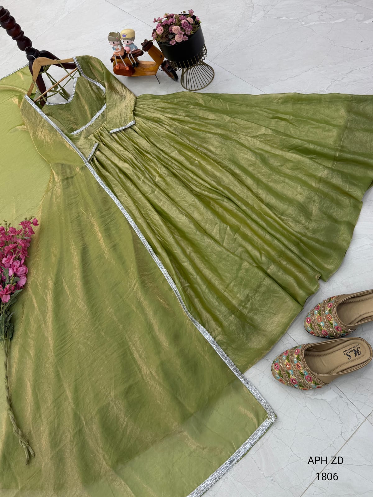 Elegant Olive Green Designer Anarkali Gown